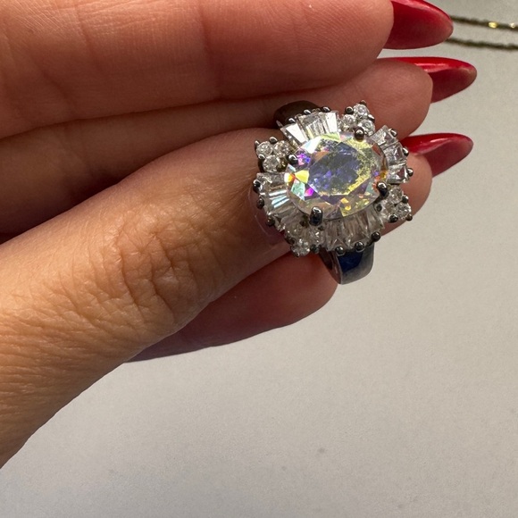 Silver Ring with Iridescent Gemstone - Picture 1 of 2
